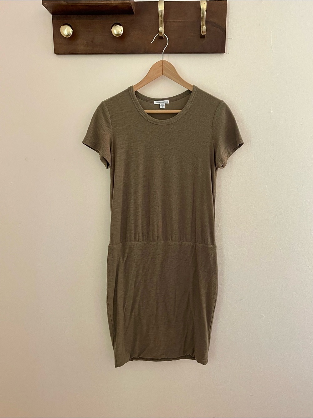 James Perse Cotton Modal T-Shirt Dress Taupe Olive Size 2 Minimalist USA